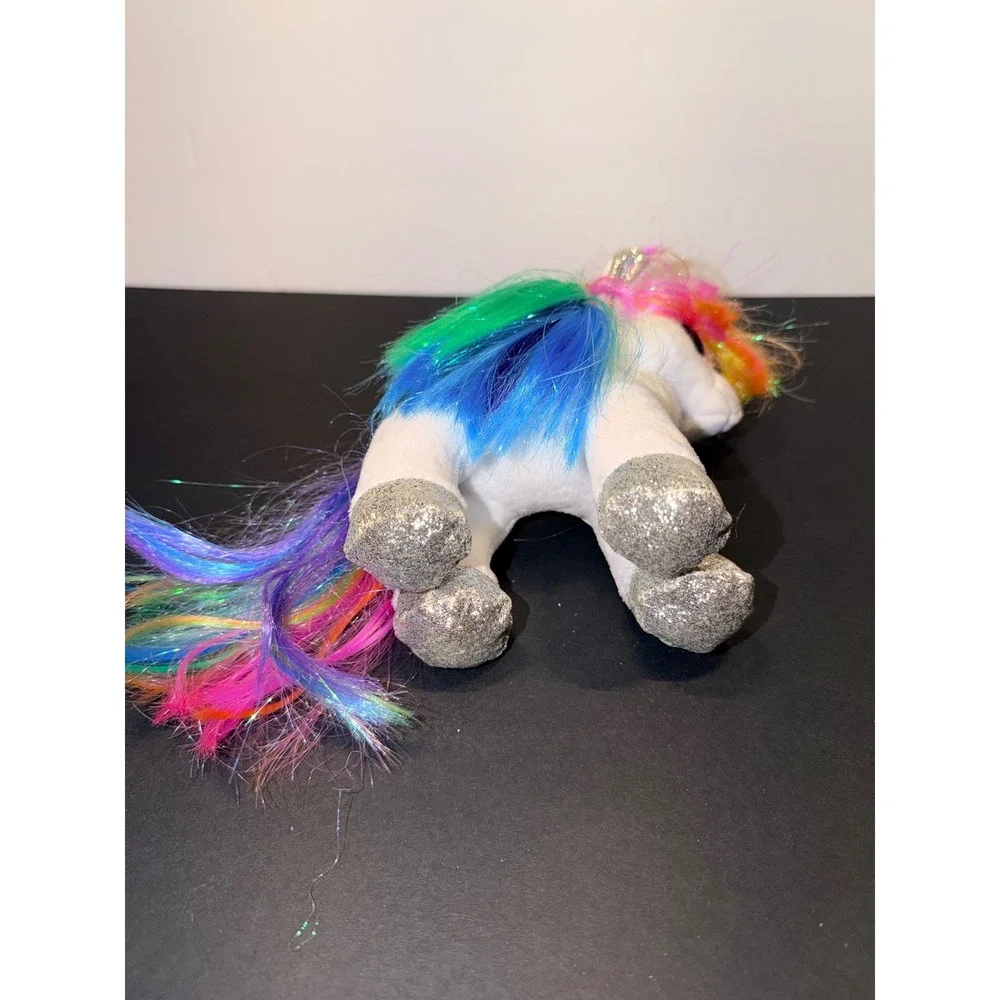 Ty Beanie Boos Starr Unicorn White Rainbow Hair Glitter Eyes Plush 6